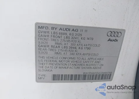 2012 Audi Q7 3.0T S Line Prestige from USA, damaged, VIN WA1DGAFE4CD004758
